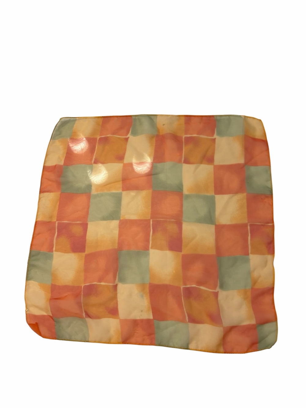 Square Scarf Fall Colors Orange Green Beige Squares 19x19” Mod Retro 70s